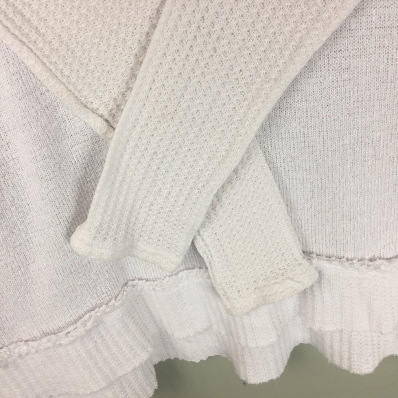 T Party Raw Trim Ruffle Waffle Knit Thermal Dropped Shoulder White Top Sz Small - Picture 6 of 8